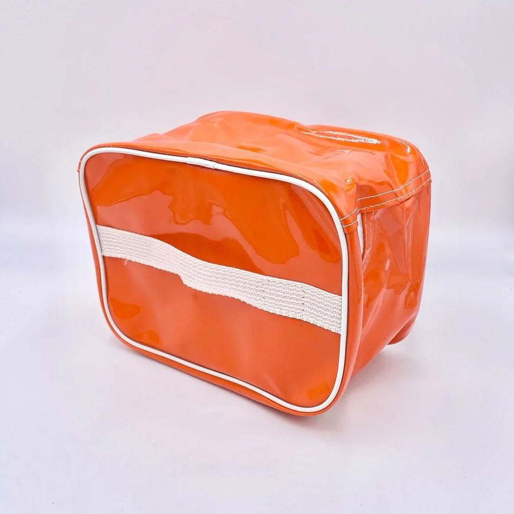 Vintage Adidas Vinyl Orange White Trefoil Logo Stripe Zip Up Block Travel Bag